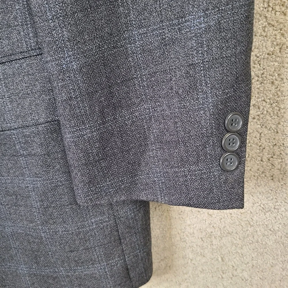 Vintage Calvin America‎ Jacket Mens 42R Gray Blue Plaid Blazer Wool Super 100s